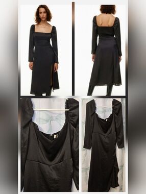 Aritzia Wilfred Bridgerton Puff Long-Sleeve Black  Midi Dress Size 10 Or Large